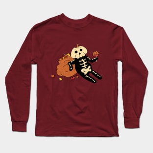 Little Pumpkin Head Skeleton Spooky Cute Halloween Drawing Long Sleeve T-Shirt